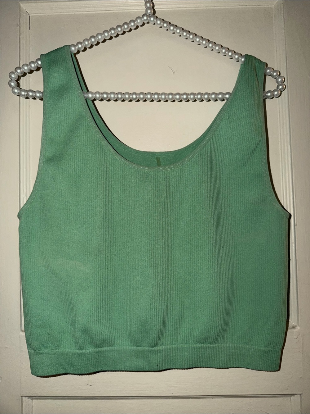 Ribbed Scoop Crop Tank Top in Mint Green
